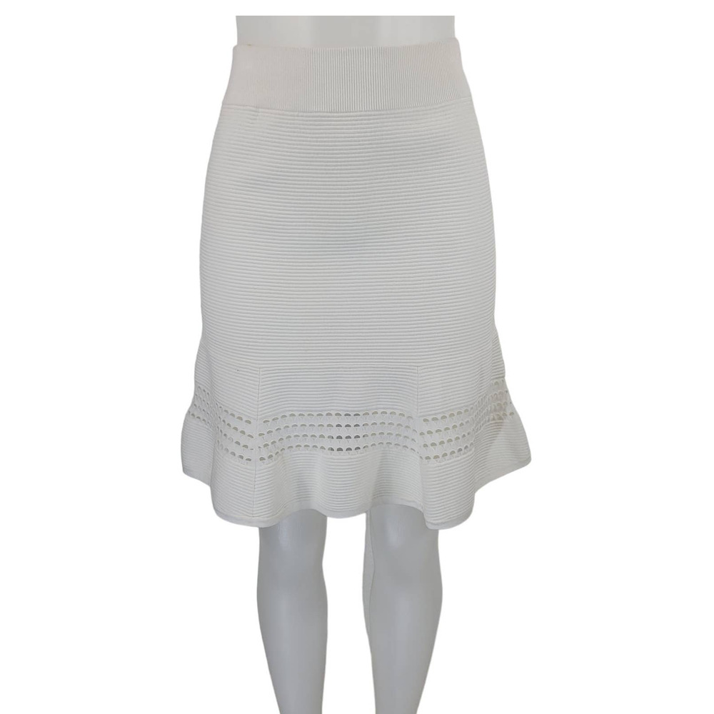 A.L.C  White Ribbed Checked Ruffle Hem Women's Skirt Size 10